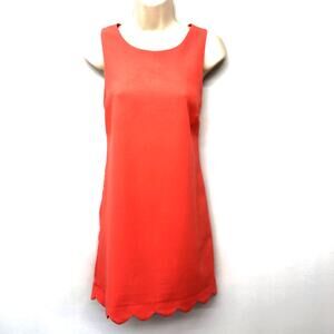 Monteau Los Angeles Orange Sleeveless Shift Dress Scalloped Edging Scop Neckline